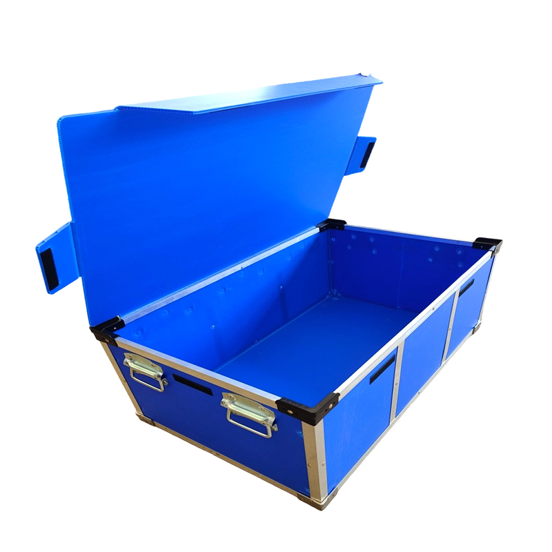 Caja de plástico corrugado PP con borde de aluminio y tapa abatible
