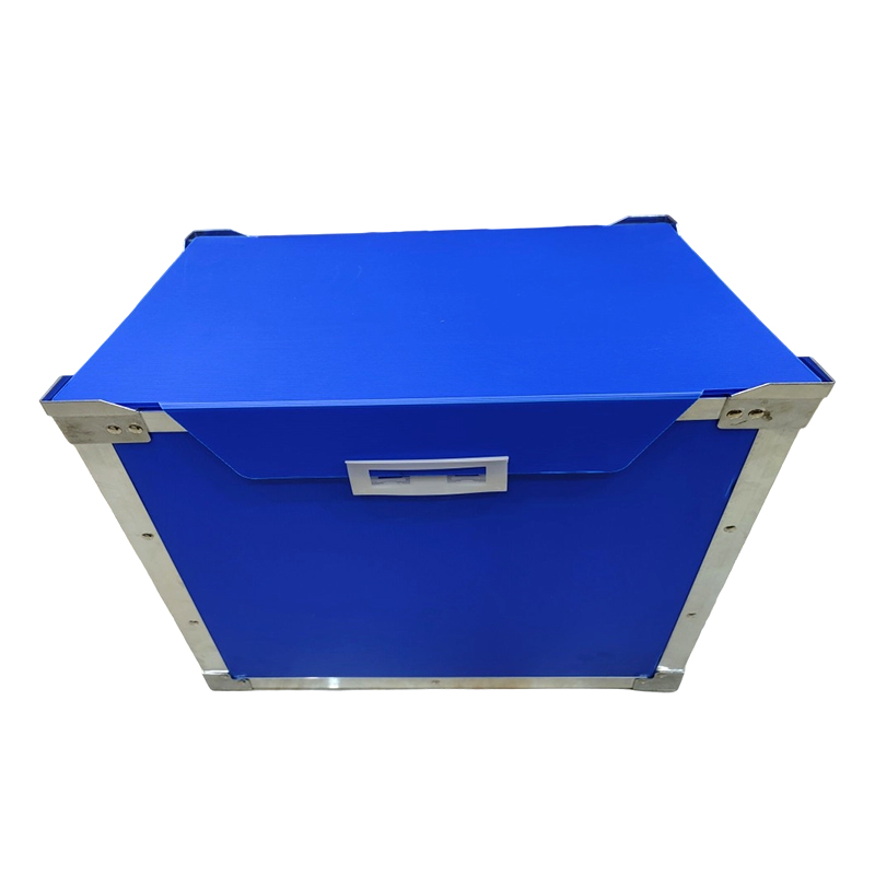 Caja de plástico corrugado PP con borde de aluminio y tapa abatible