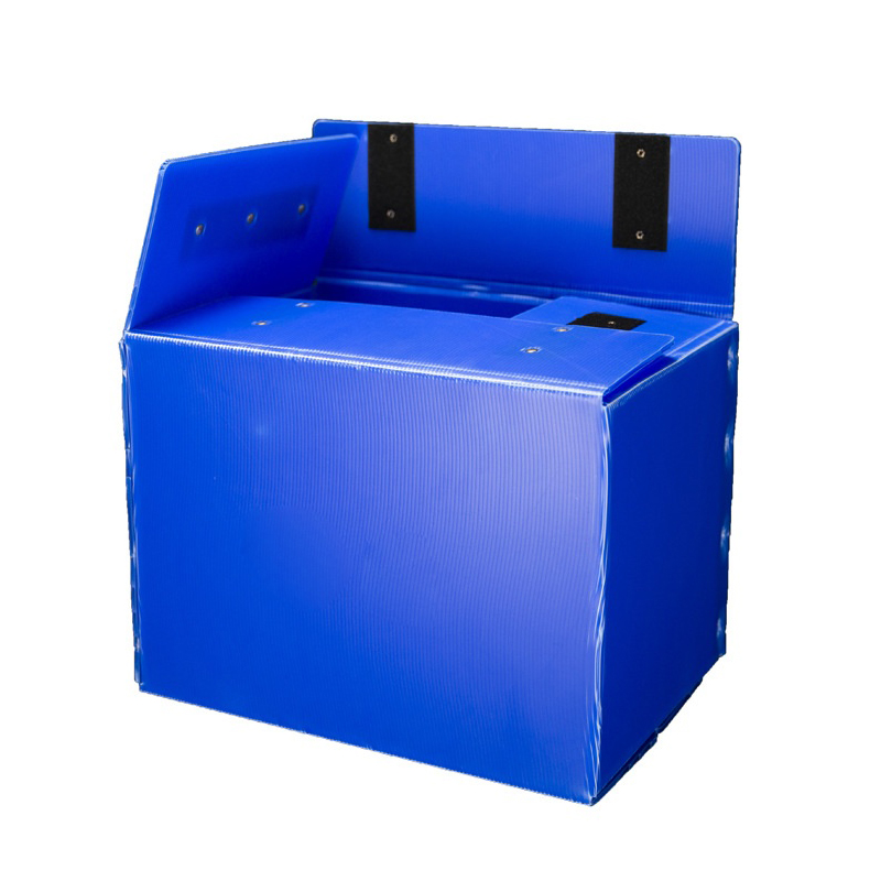 Caja móvil portátil de plástico corrugado PP con orificio para mano y tapa de velcro