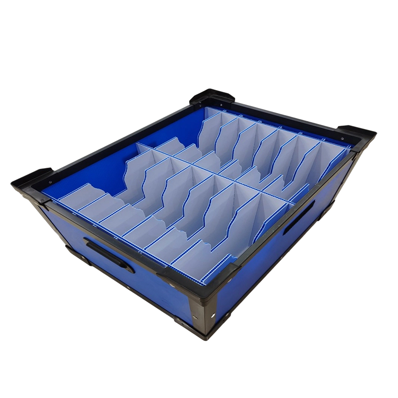 Caja corrugada de PP apilable con divisores de ranura curvos
