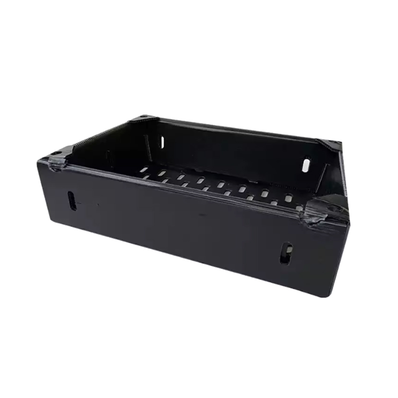 Caja de embalaje de frutas corrugadas de plástico apilable con tapa abierta